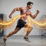 Illustrazione del metabolismo energetico muscolare durante l'esercizio fisico, con flussi di energia.