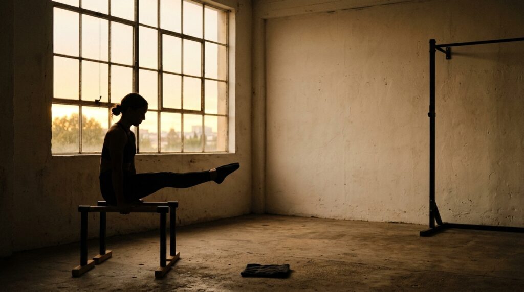 Persona che si allena all'alba con motivazione e disciplina, in un percorso guidato dalla passione per l'obiettivo