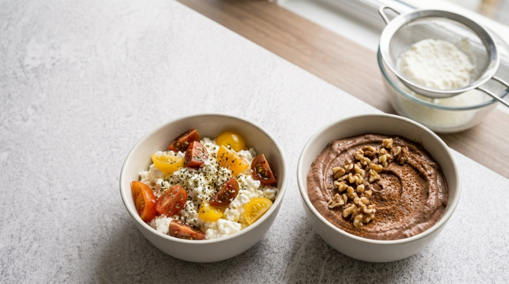 Ricotta e fiocchi di latte preparati in versione salata e dolce