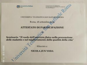 Attestato Seminario "Il ruolo dell'esercizio fisico nella prevenzione delle malattie"